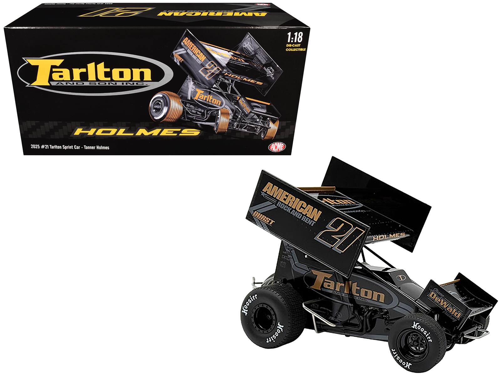 - Tarlton and Son Inc.
- 2025 #21 Tarlton Sprint Car - Tanner Holmes
- American Rockland Rent
- Dewald
- Kossir
- 1:18 Die-Cast Collectible
- ACME