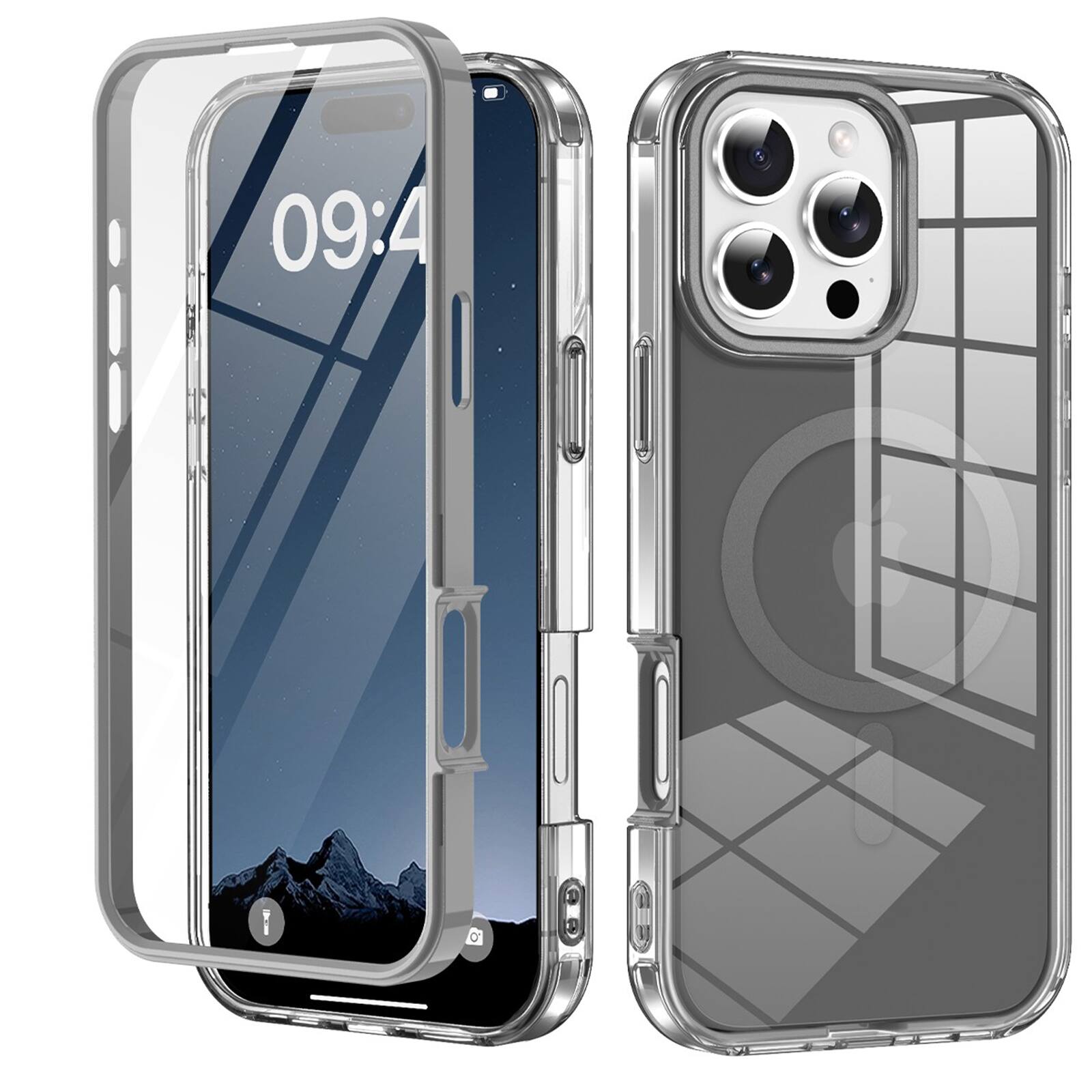 Front. UUCOVER - Magnetic Full Body Case for iPhone 16 Pro Shockproof TPU+PC Built-in Screen Protector Compatible with MagSafe Cover - Grey.