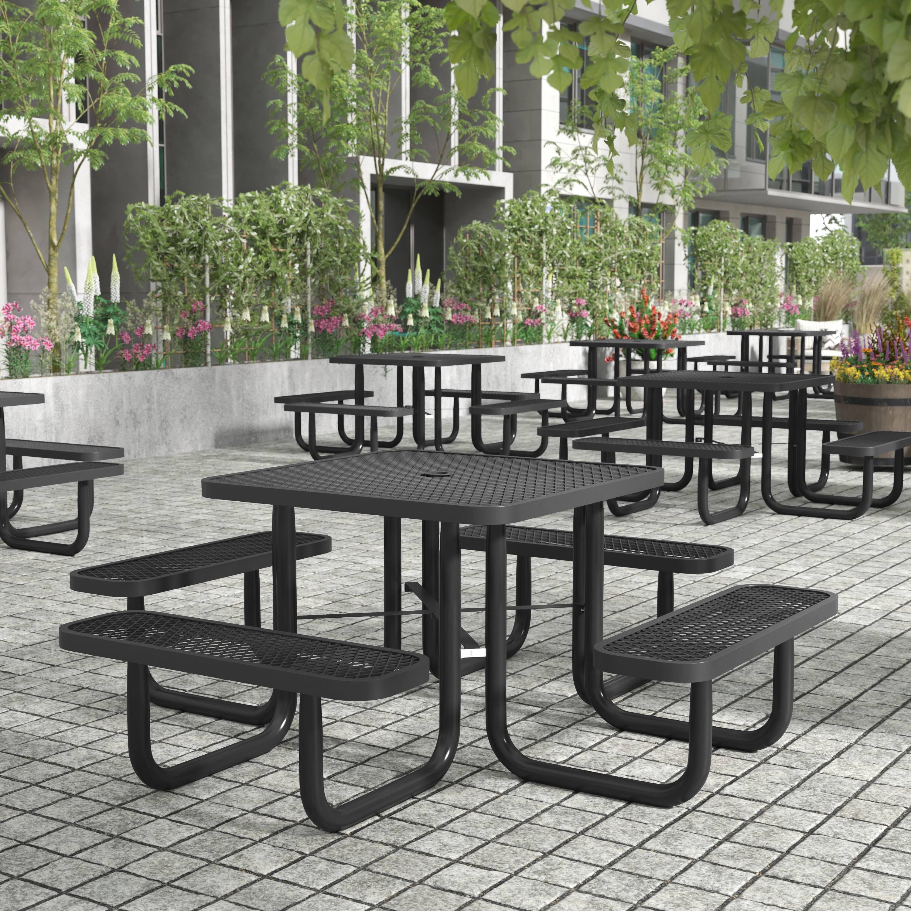 Alt View 1. Flash Furniture - Creekside 46" Square Outdoor Picnic Table with Commercial Grade Heavy Gauge Expanded Metal Mesh Top and Seats and Steel - Black.