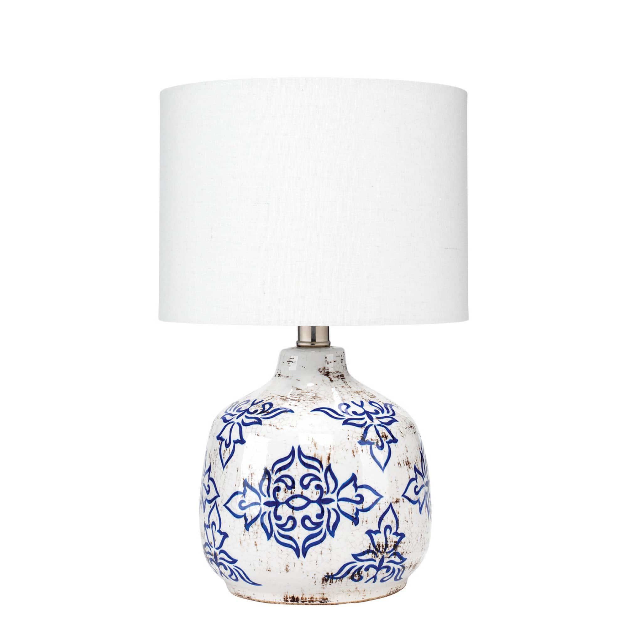 Manhattan Lane - Table Lamp with Floral Pattern Ceramic Base - White