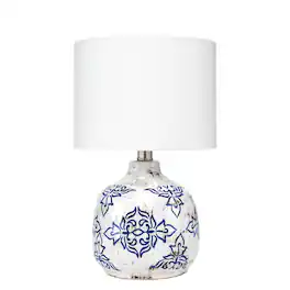 Manhattan Lane - Table Lamp with Floral Pattern Ceramic Base - White