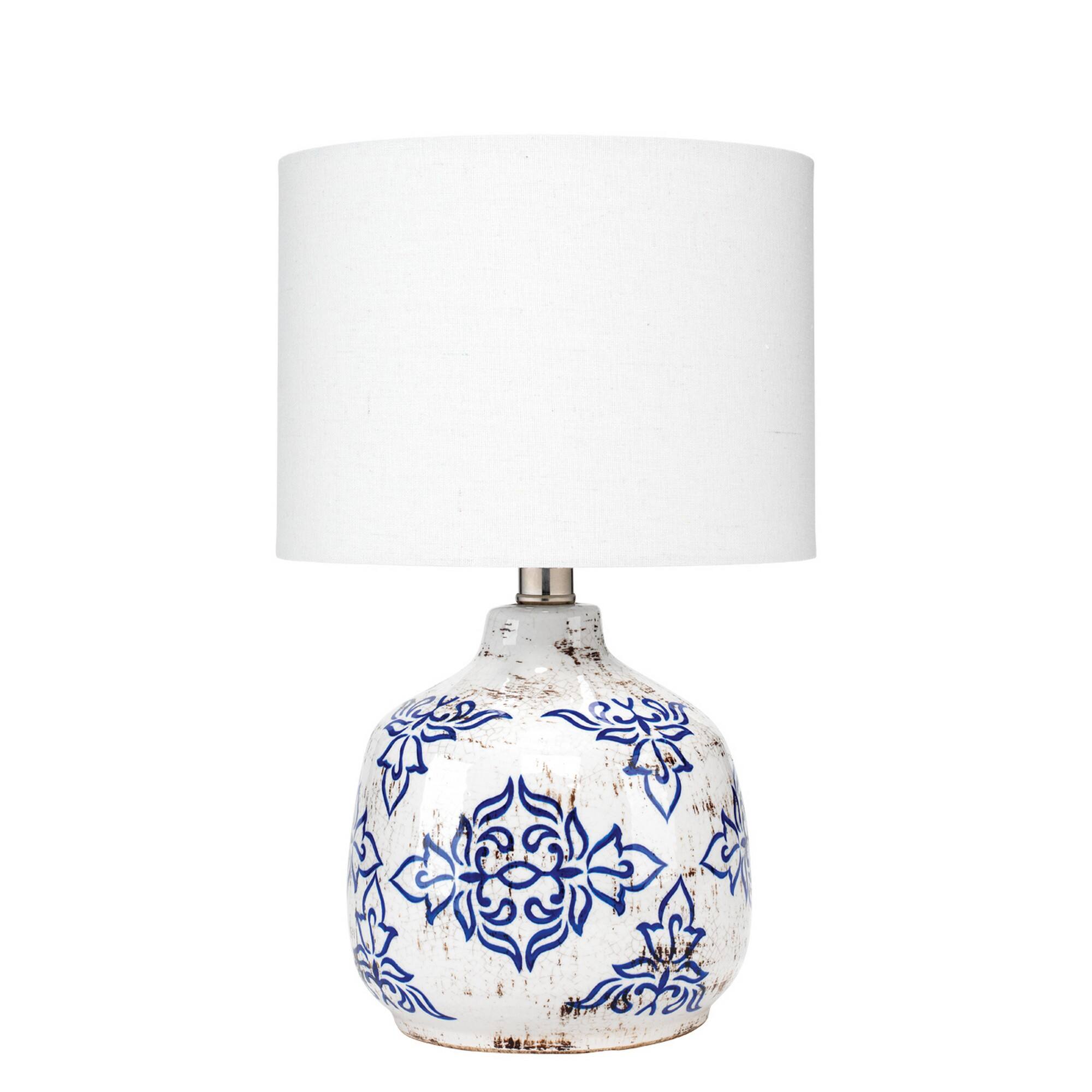 Front. Manhattan Lane - Table Lamp with Floral Pattern Ceramic Base - White.