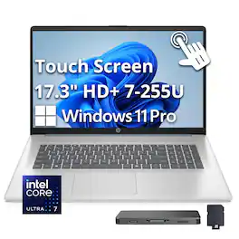 HP - Upgraded - 17.3" HD+ Touchscreen Laptop,Intel Ultra 7 255U,16GB DDR5,256GB SSD+1TB Dock Set,Backlit Keyboard,Win 11 Pro - Blue