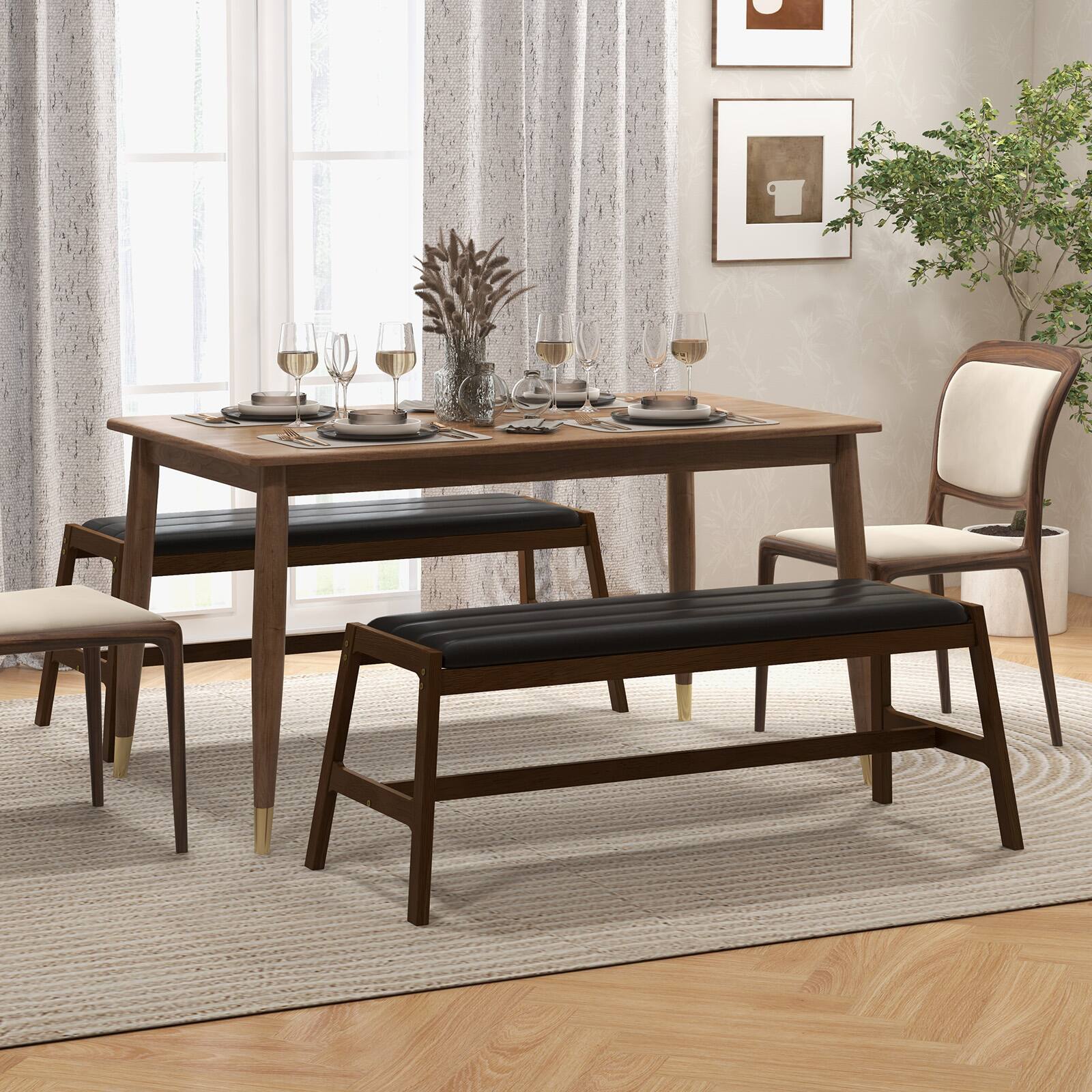 Alt View 1. Ecooso - 50 Inch Long Solid Wood Dining Bench Upholstered Table Bench with Faux Leather Padded Seat - Walnut.