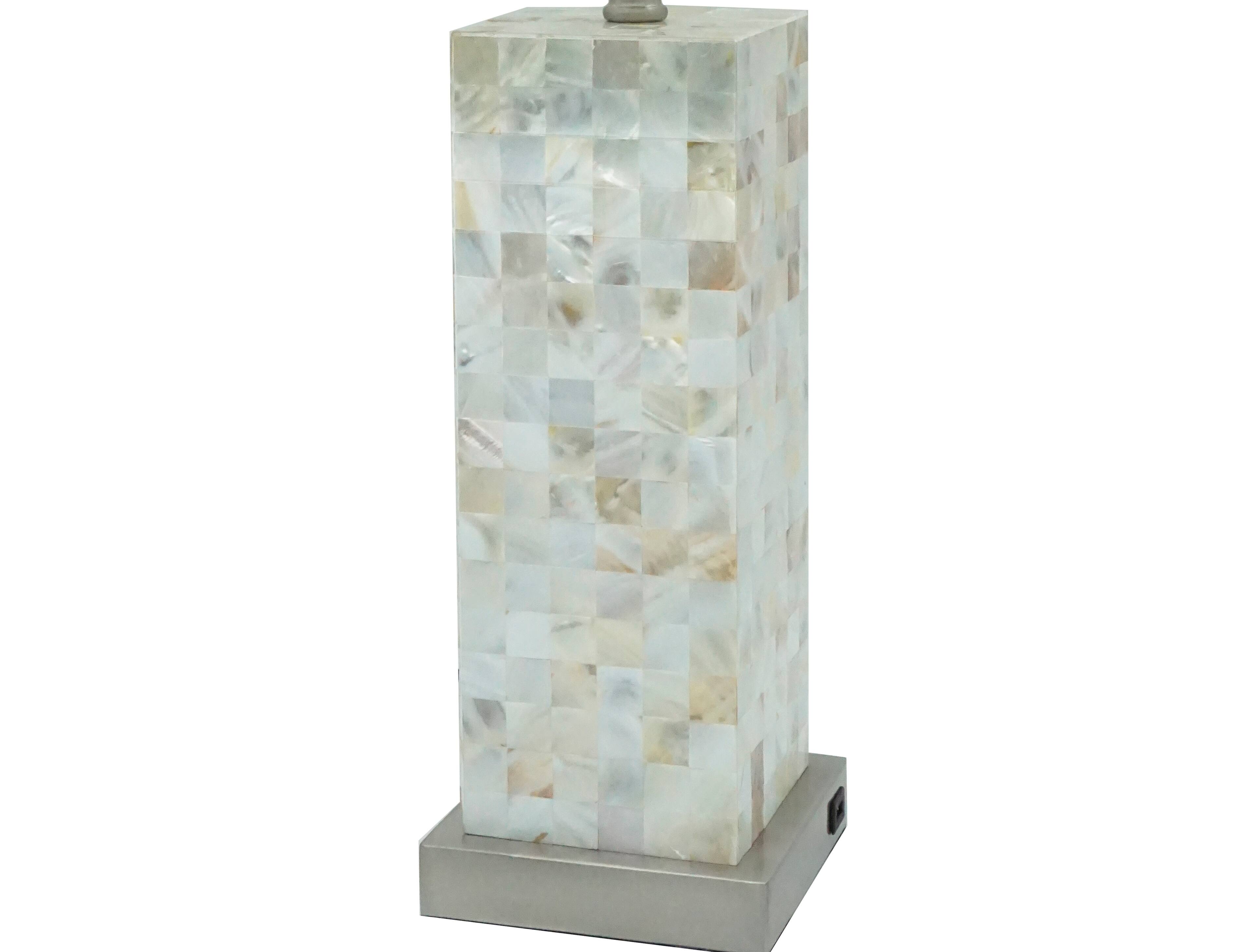 Back. APRILSOUL - Modern White Chrome-finished Base Mosaic Pattern 2pc Table Lamp Soft Diffused Light White Shade - Chrome.
