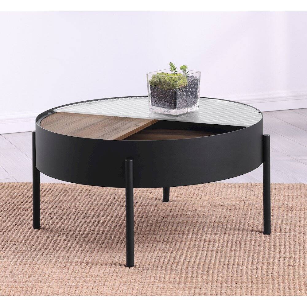 Alt View 2. Coaster Co. of America - Ozella Round Coffee Table with Hidden Storage Sandy Black - Black.