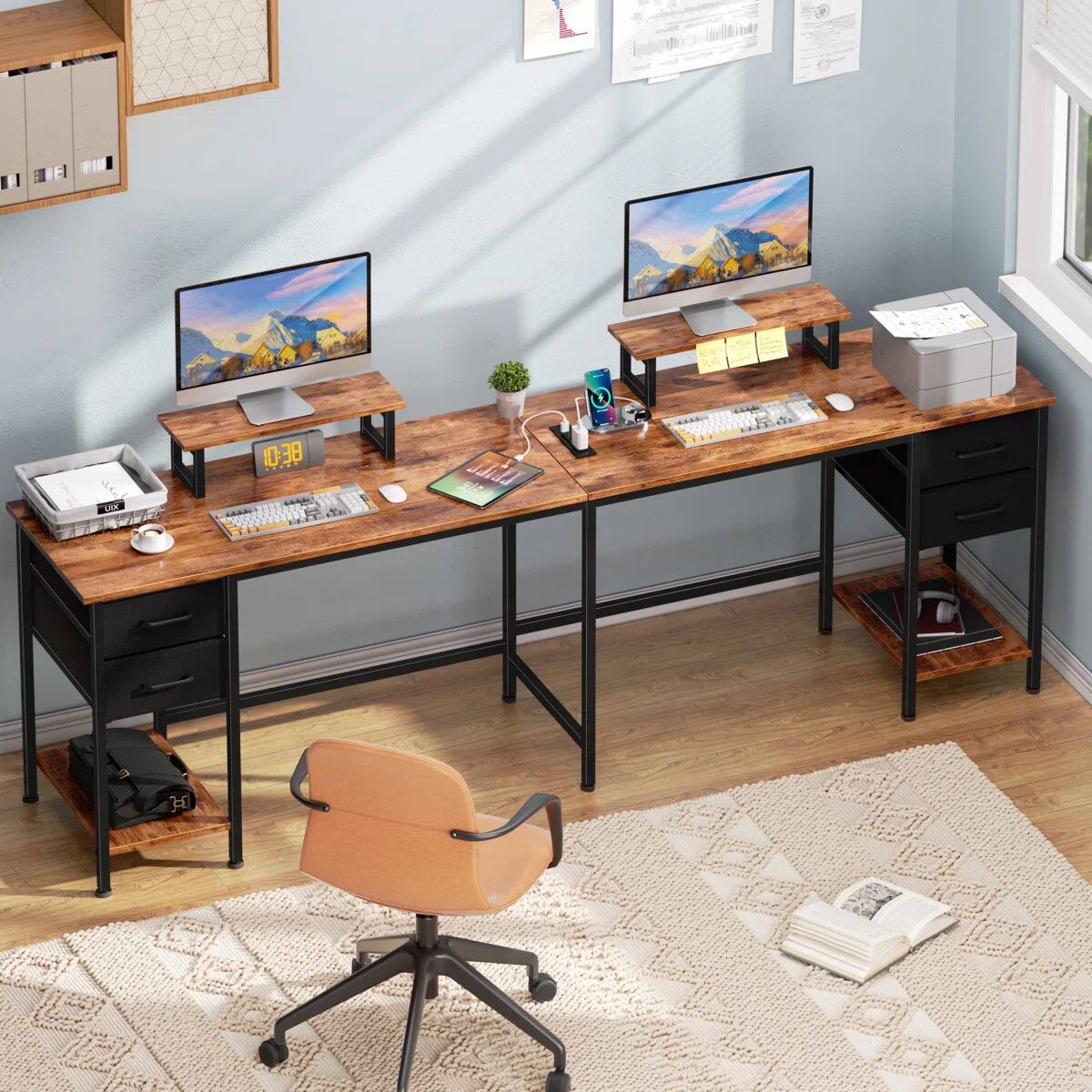 Alt View 2. Furnulem - 59 Inch L-Shaped Computer Desk Gaming Desk with Power Outlet - Brown.