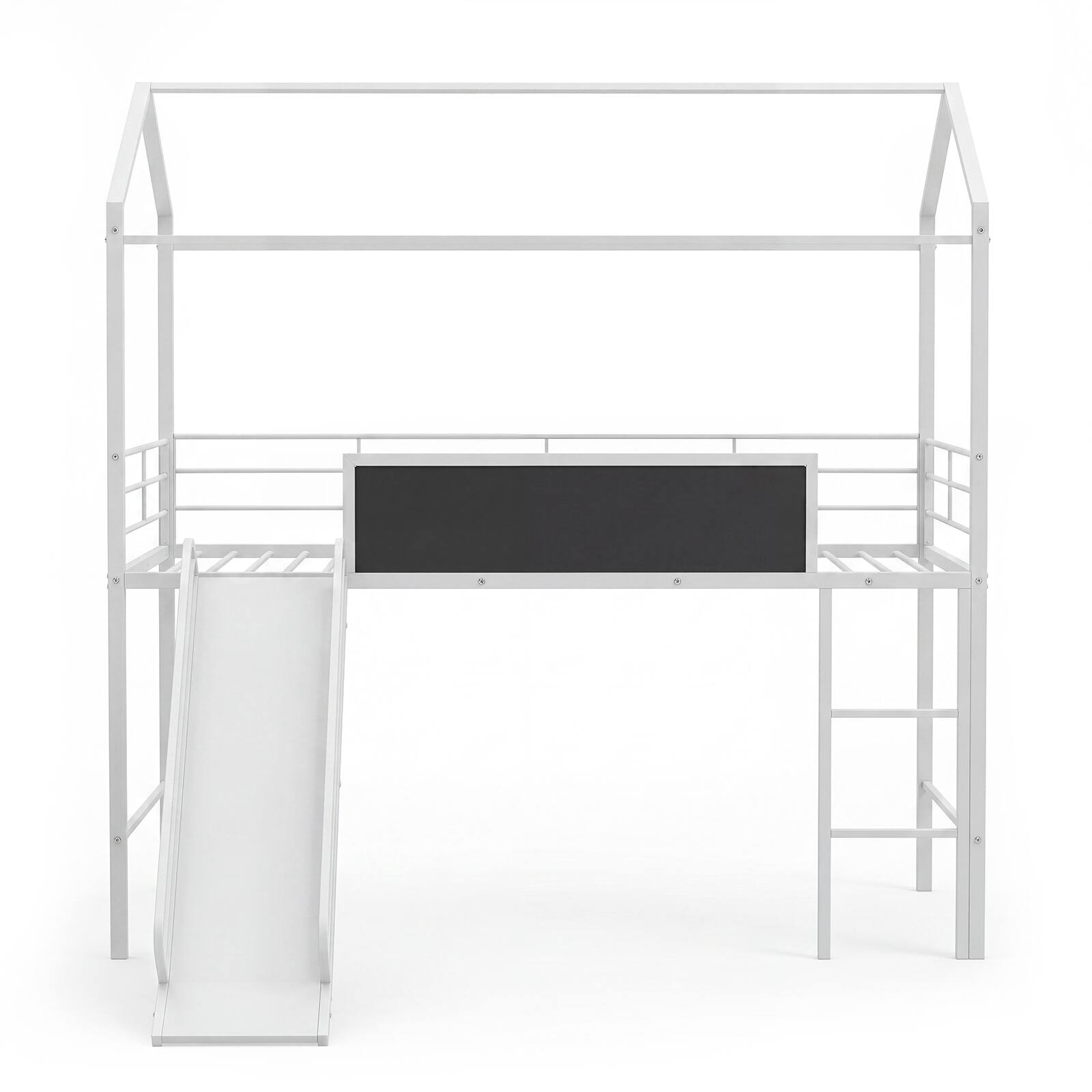Alt View 1. Costway - Costway Twin Size House-Shaped Bed Frame with Slide Chalkboard & Metal Slats for Bedroom Dormitory - White.