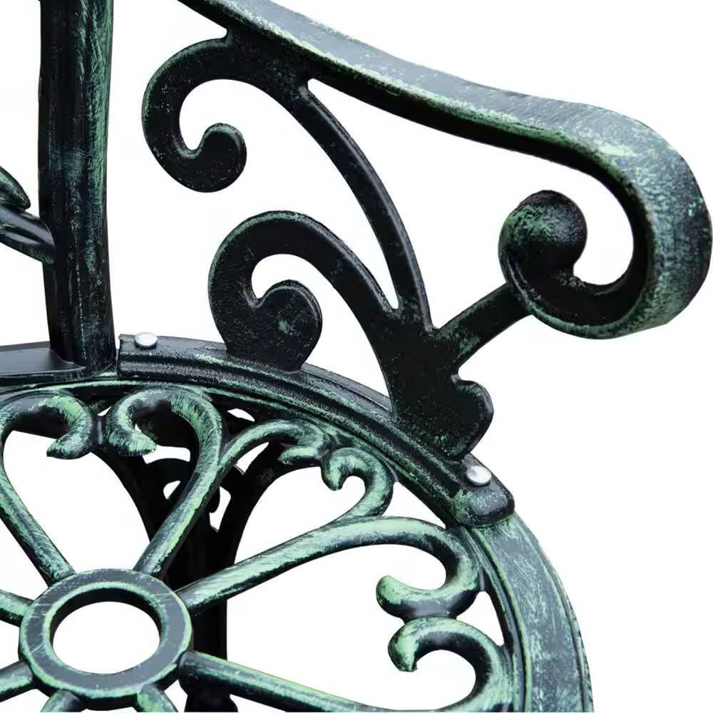 Left. Hivvago - Outdoor Patio 40-inch Garden Bench with Backrest in Antique Green Metal Finish - GREEN.