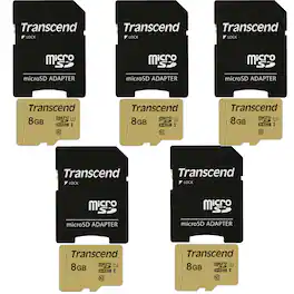 5 Units Transcend 8GB UHS-1 Class 10 micro SD with SD Adapter