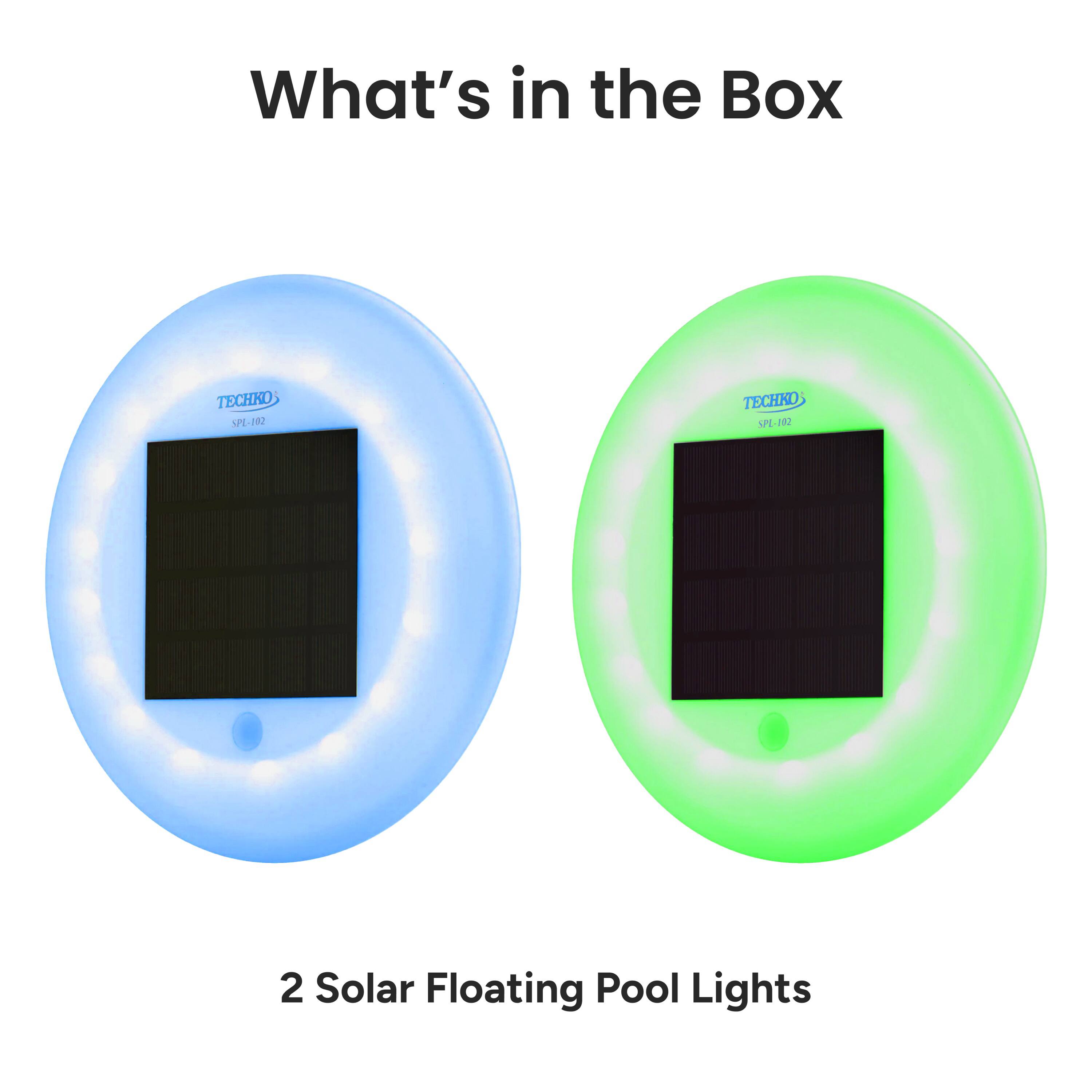 What's in the Box
2 Solar Floating Pool Lights
TECHKO SPL-102
TECHKO SPE PE-102
