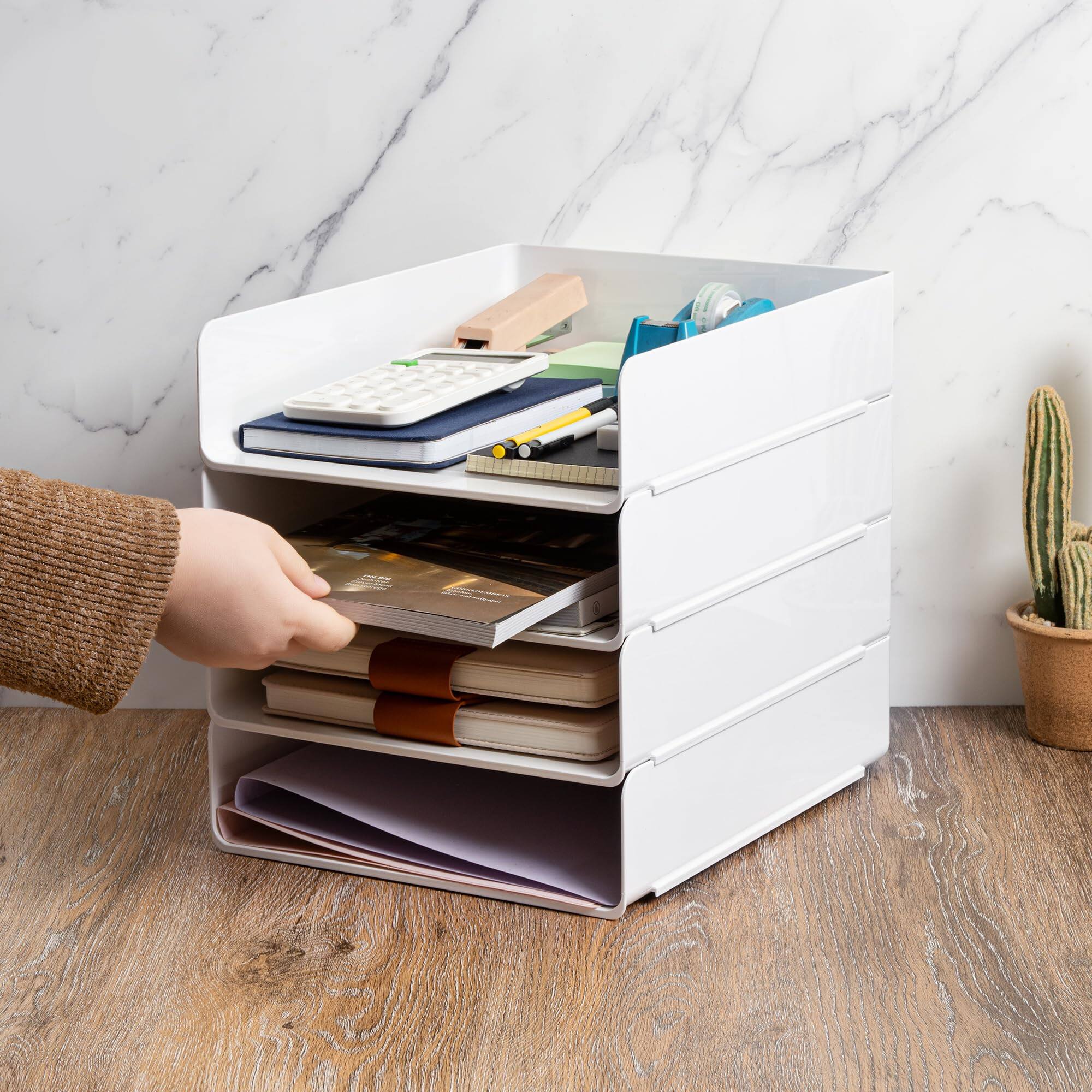 Alt View 7. Paradigms Interiors - Desk Organizer Office Organization And Storage Plastic Letter Tray Stackable File For Classroom Home Docume... - White-4 Tier.