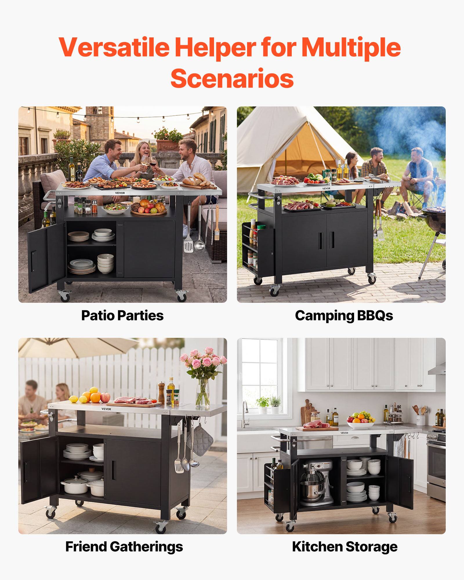 Versatile Helper for Multiple Scenarios

- Patio Parties
- Camping BBQs
- Friend Gatherings
- Kitchen Storage