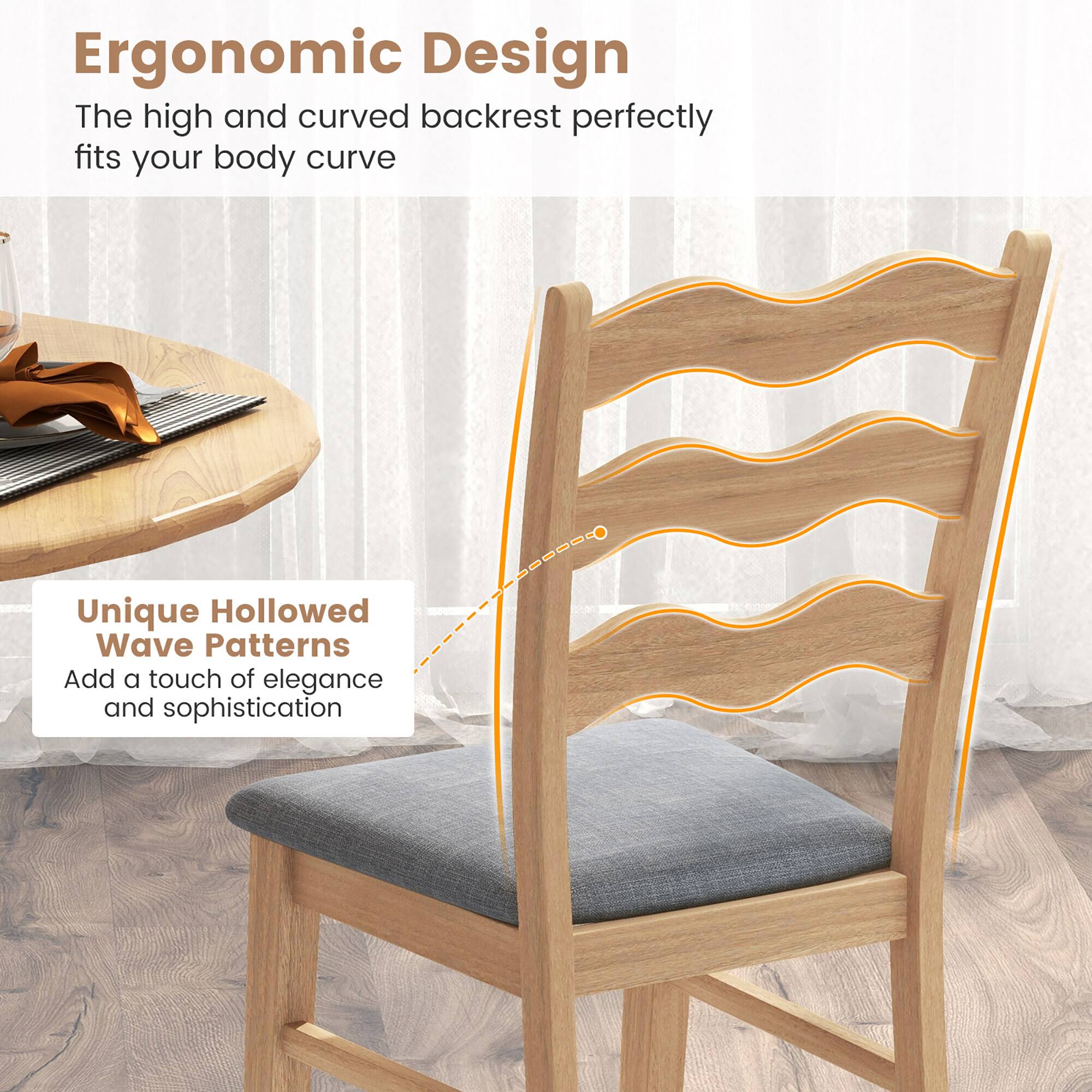 Ergonomic Design  
The high and curved backrest perfectly fits your body curve  

Unique Hollowed Wave Patterns  
Add a touch of elegance and sophistication