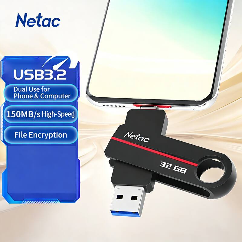 Netac USB3.2 Dual Use for Phone & Computer 150MB/s High-Speed File Encryption Netac 32 GB
