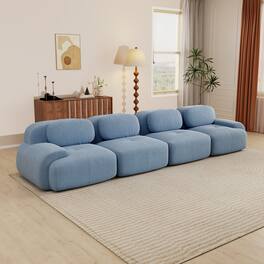 Aukfa - 4 seats Modular Corduroy Sectional Sofa with Ergonomic Support - Pet Friendly, Easy Assembly, Non-Slip Base Design - Blue