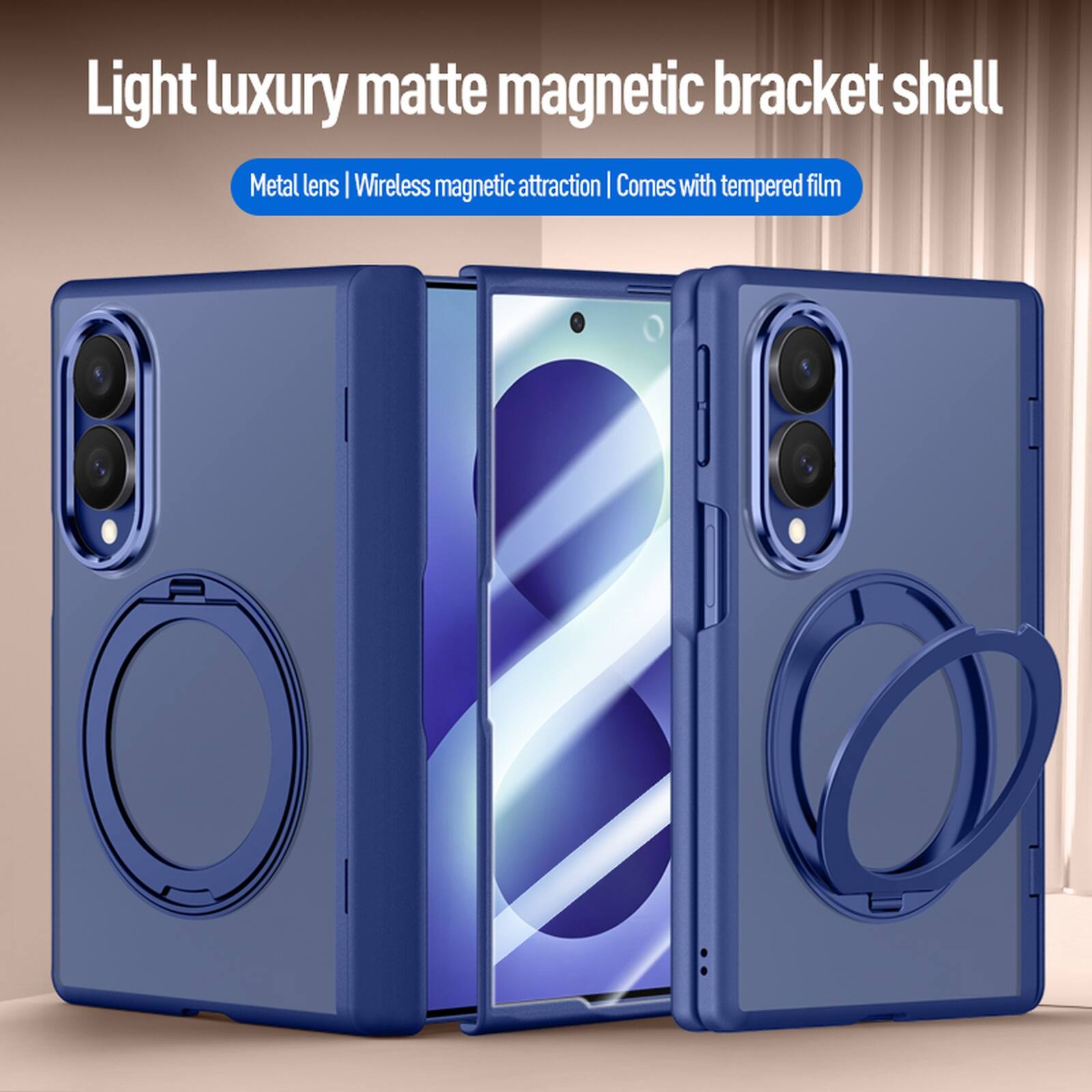 Light luxury matte magnetic bracket shell  
Metal lens | Wireless magnetic attraction | Comes with tempered film