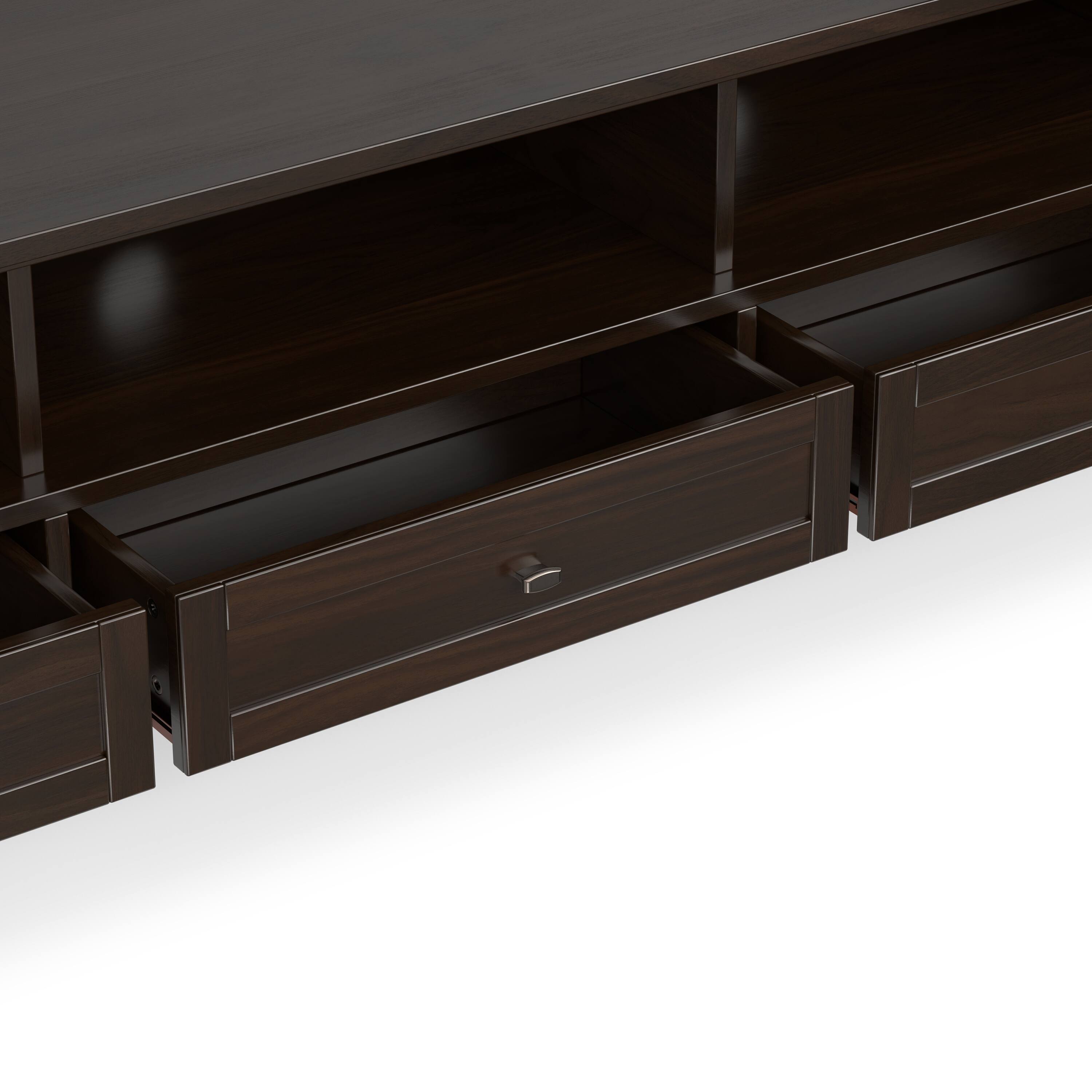 Alt View 6. Simpli Home - Warm Shaker SOLID WOOD 72 inch Low TV Media Stand in Tobacco Brown For TVs up to 80 inches - Tobacco Brown.