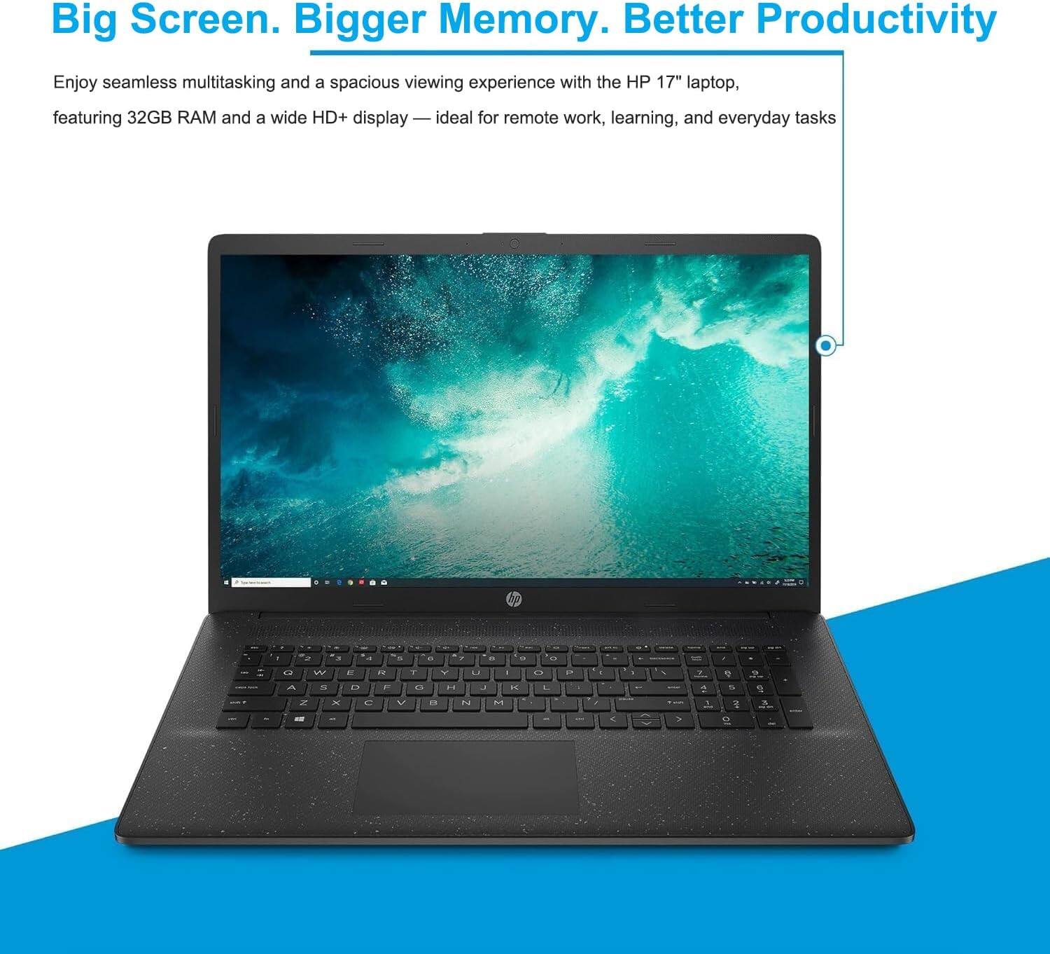 Big Screen. Bigger Memory. Better Productivity

Enjoy seamless multitasking and a spacious viewing experience with the HP 17" laptop, featuring 32GB RAM and a wide HD+ display — ideal for remote work, learning, and everyday tasks.