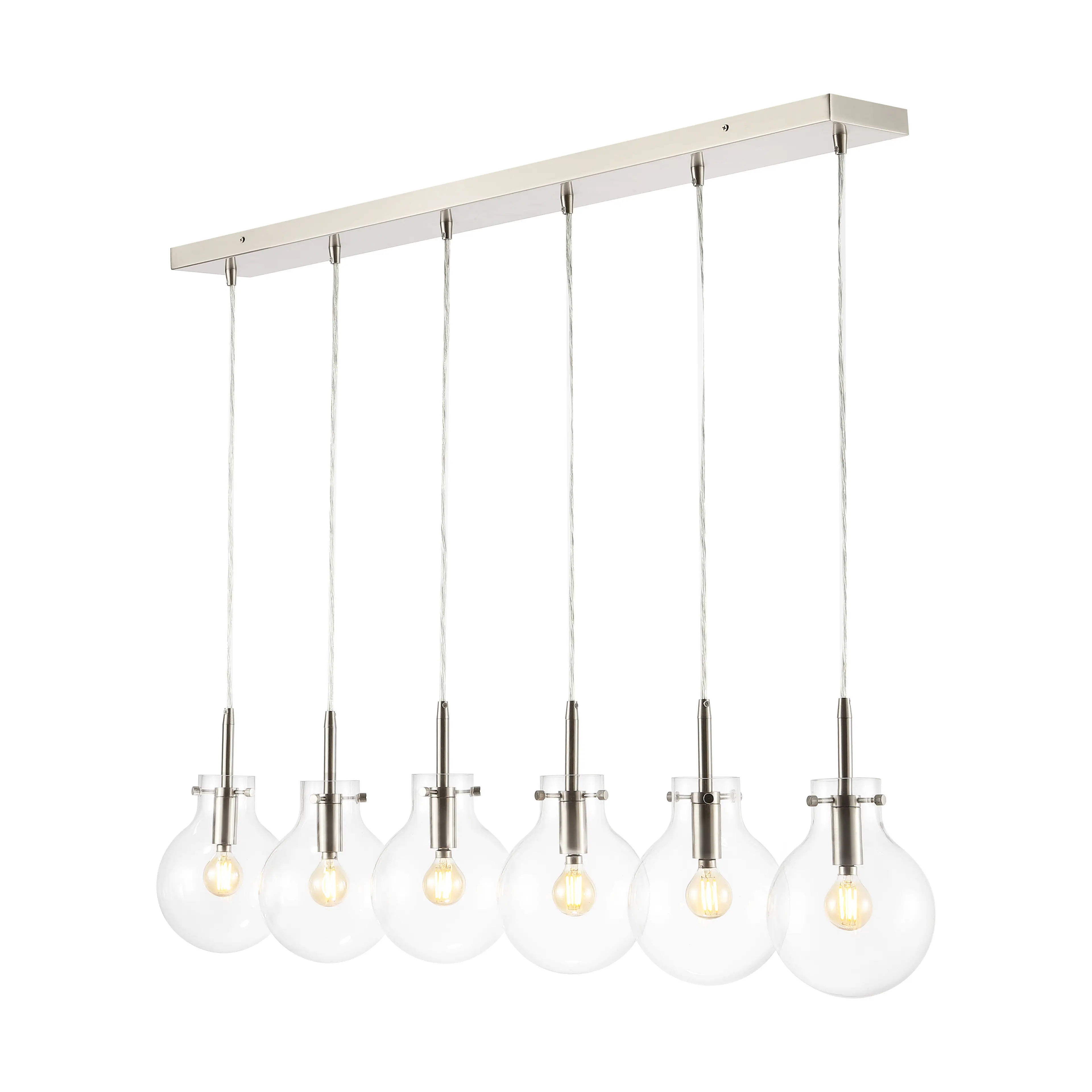 Front. Jonathan Y - Harlow 40.5" 6-Light Modern Contemporary Round Glass/Iron LED Linear Pendant, Nickel/Clear - Nickel/Clear.
