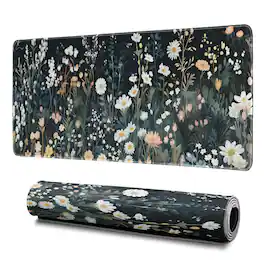 Earthley Blooms - Gaming Mouse Pad Abstract Black 31.. Sea Wave Texture Non-slip Rubber Base Large Mousepad Stitched Edges Mat - Flower