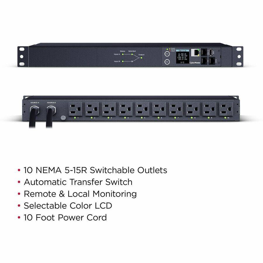 CyberPower PDU44001 15A Switched ATS PDU (Power Distribution Unit ...