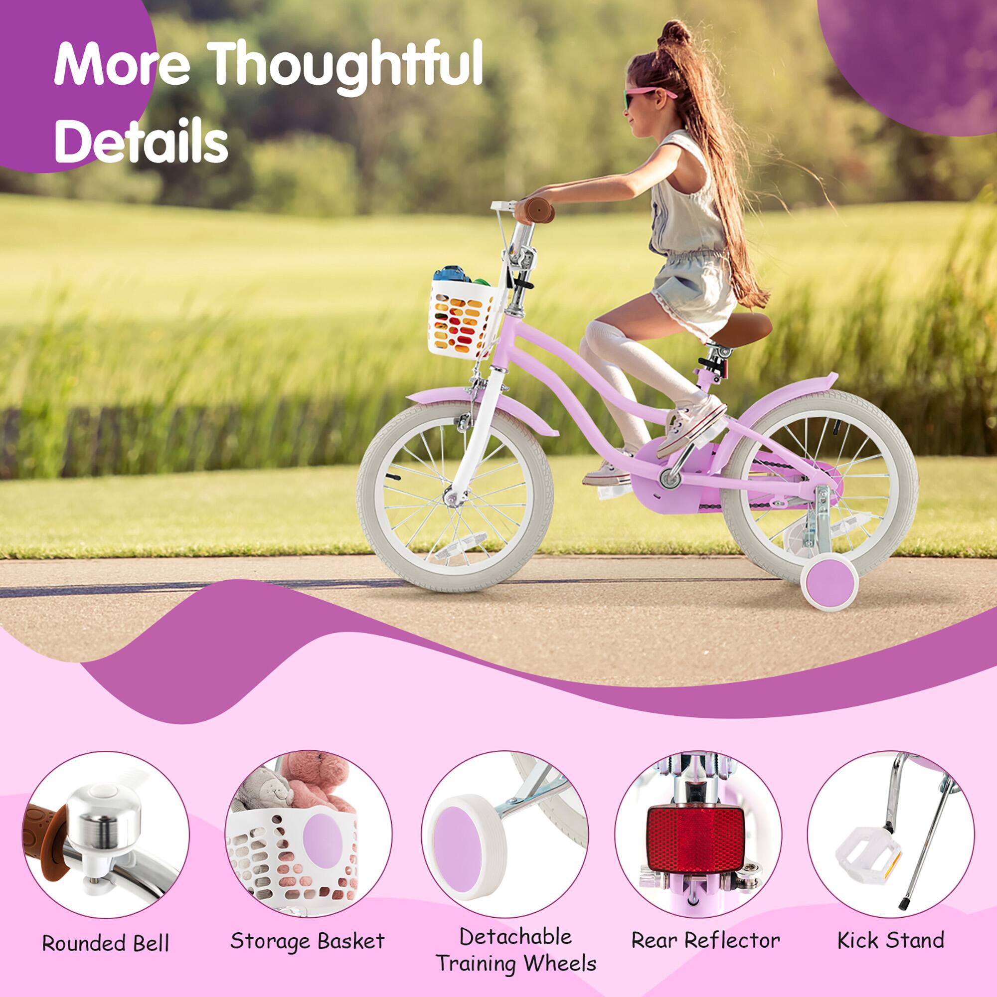 More Thoughtful Details

- Rounded Bell
- Storage Basket
- Detachable Training Wheels
- Rear Reflector
- Kick Stand