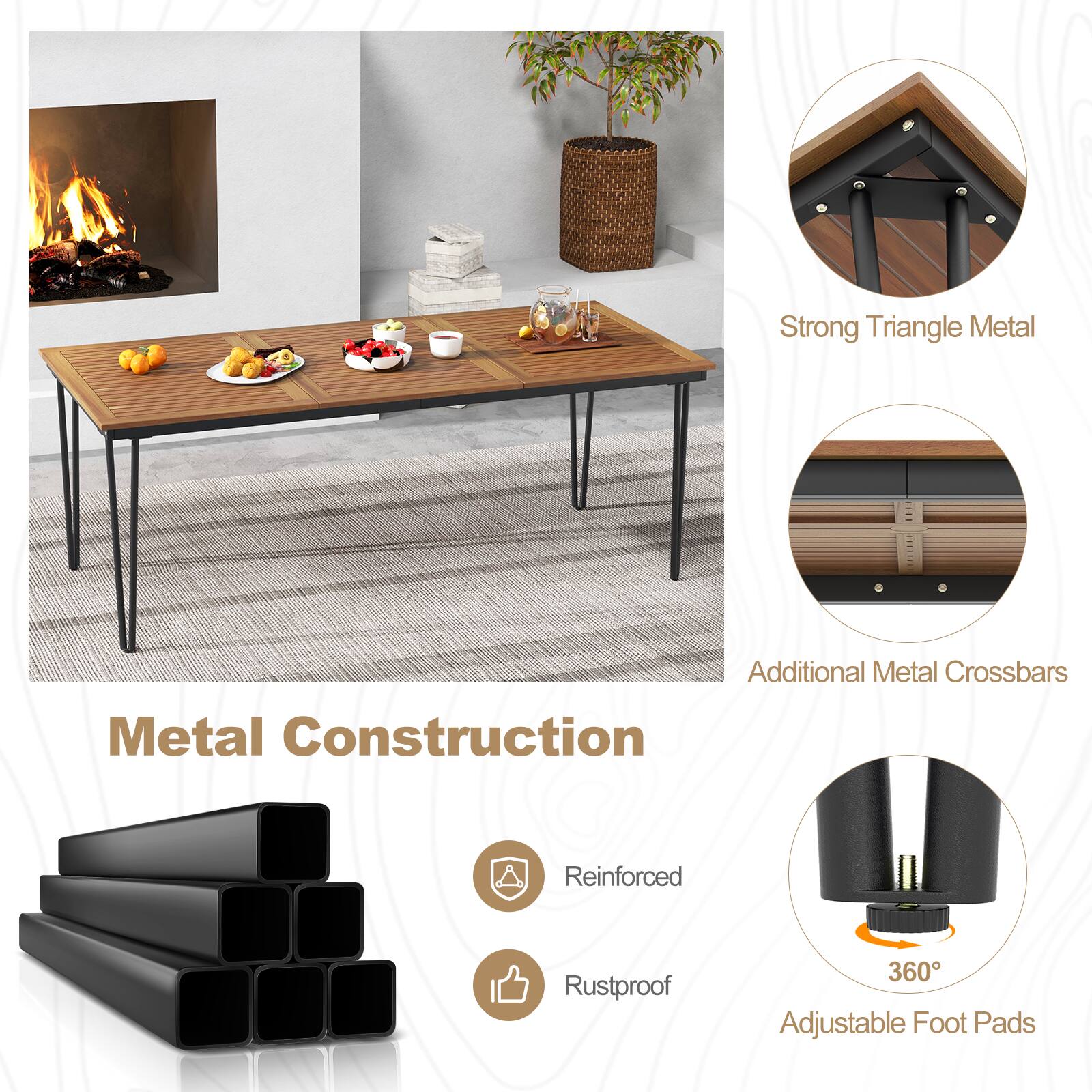 Metal Construction, Strong Triangle Metal, Additional Metal Crossbars, Reinforced, Rustproof, 360° Adjustable Foot Pads