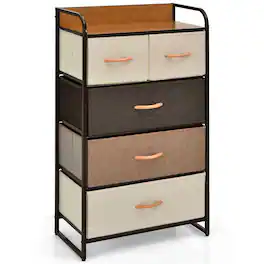 Costway - 5-Drawer Dresser Storage 4-Tier Organizer Tower Steel Frame Wooden Top - Cream