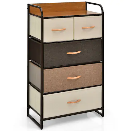 Front. Costway - Costway 5-Drawer Dresser Storage 4-Tier Organizer Tower Steel Frame Wooden Top Cream - Cream.