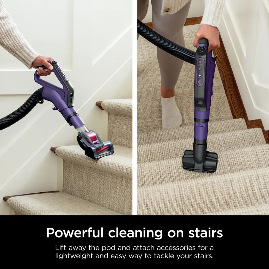 Powerful cleaning on stairs: Lift away the pod and attach accessories for a lightweight and easy way to tackle your stairs.