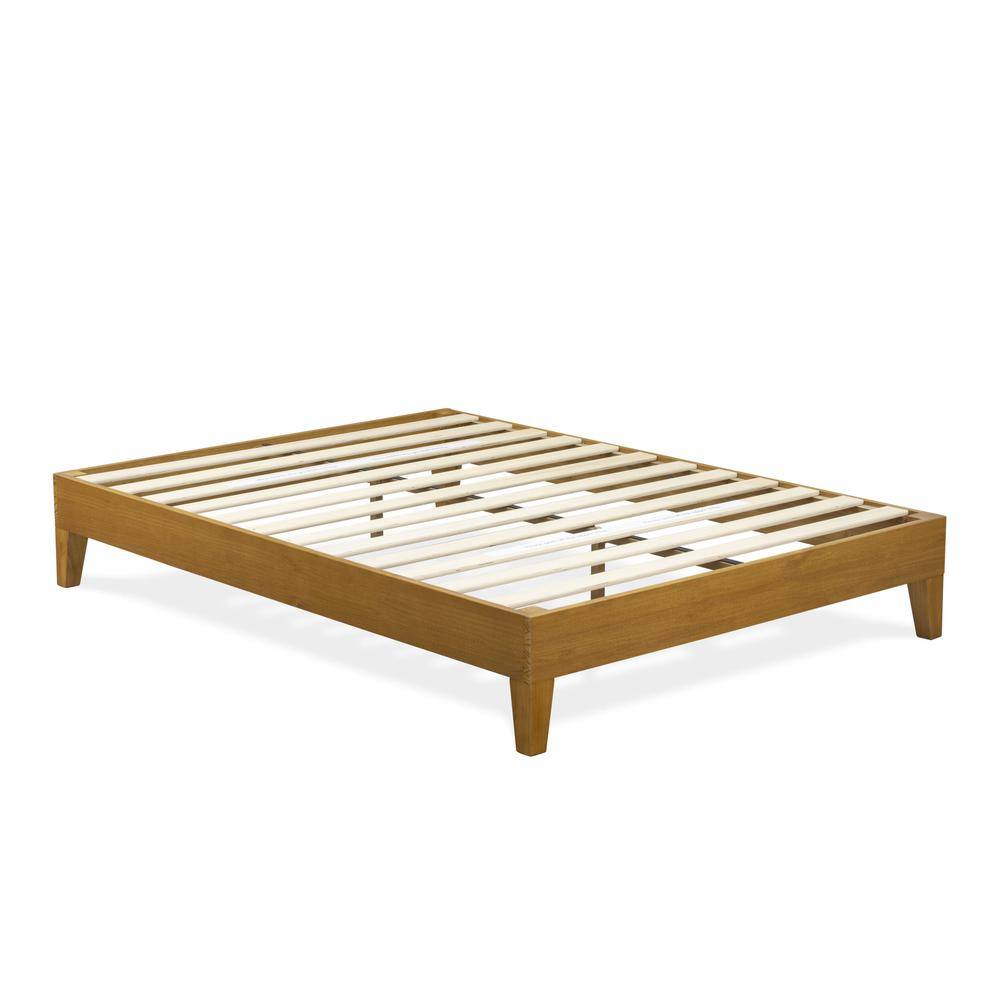 Angle. East West Furniture - NVP-23-F Full Platform Bed Frame with 4 Solid Wood Legs and 2 Extra Center Legs - Oak Finish - Rustic Oak.