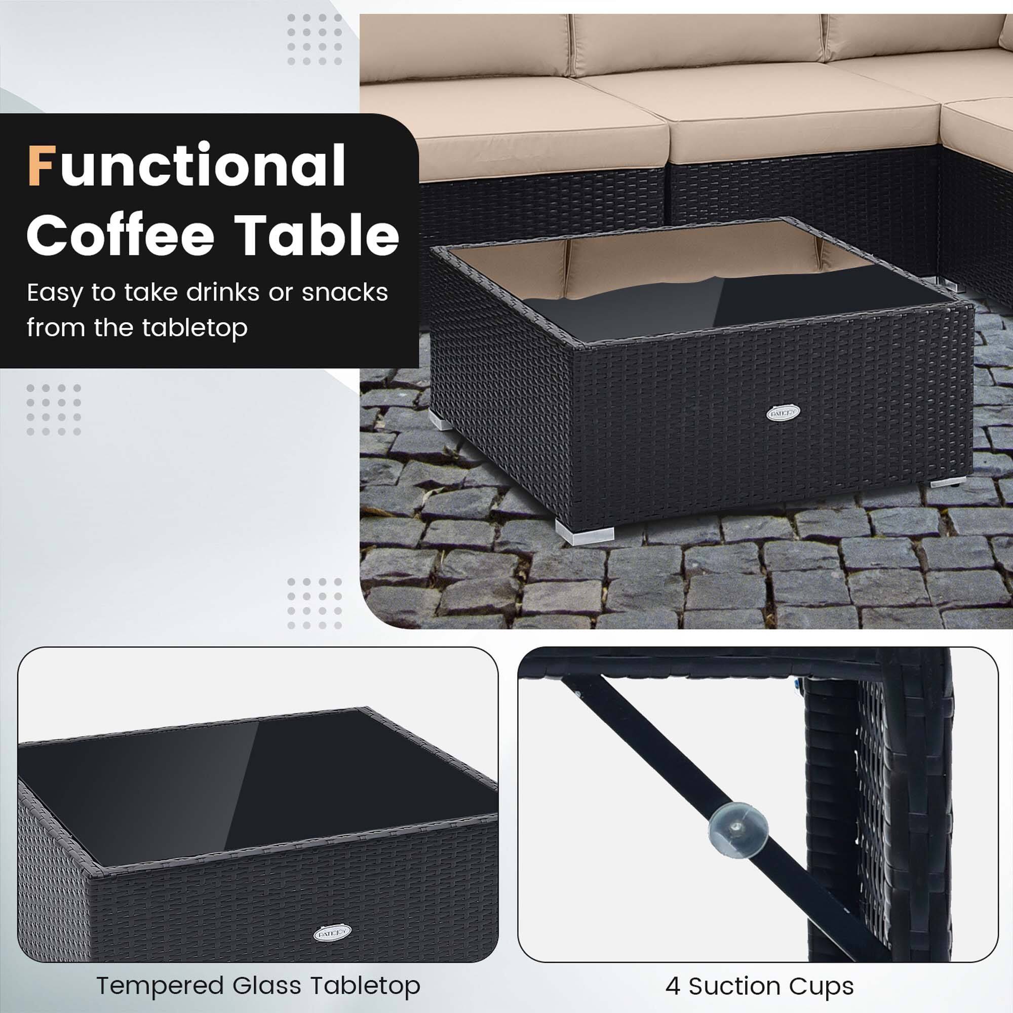 Functional Coffee Table  
Easy to take drinks or snacks from the tabletop  

Tempered Glass Tabletop  

4 Suction Cups