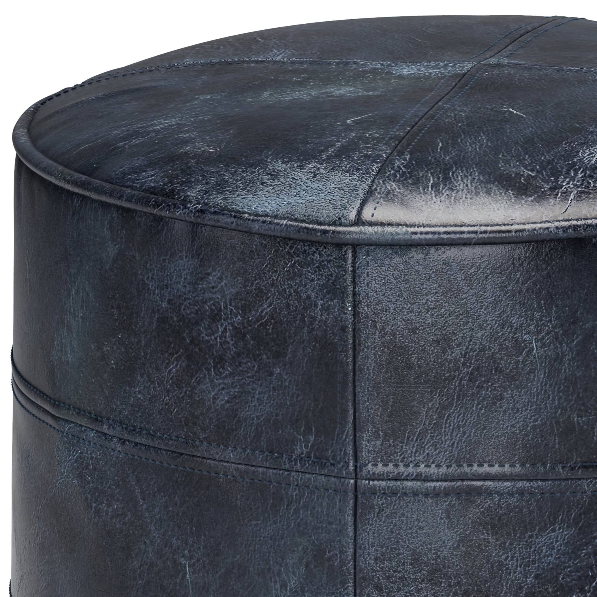 Left. Simpli Home - Connor Round Pouf - Distressed Navy Blue.