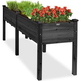 Best Choice Products - 72x24x30in Raised Garden Bed, Elevated Wood Planter Box for Patio w/ Divider Panel - Black