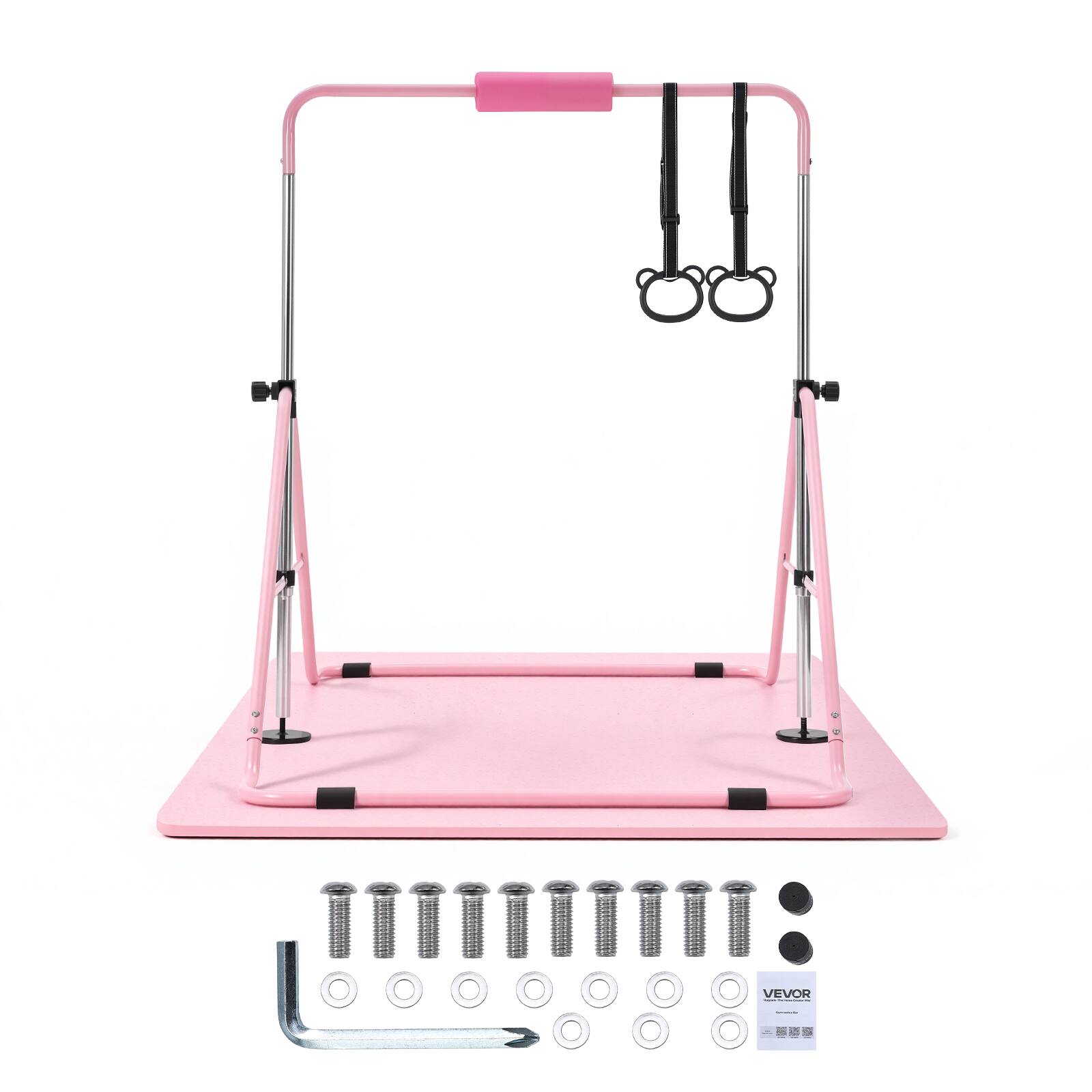 Alt View 5. VEVOR - Gymnastic Bars for Kids, 140 lbs Capacity Folding Training Kip Bar with Mat, Adjustable Height Gymnastic Horizontal Bar - Pink.