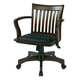 Hivvago - Espresso Bankers Chair with Black Vinyl Padded Seat and Wood Arms - Brown