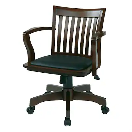 Front. Hivvago - Espresso Bankers Chair with Black Vinyl Padded Seat and Wood Arms - Brown.