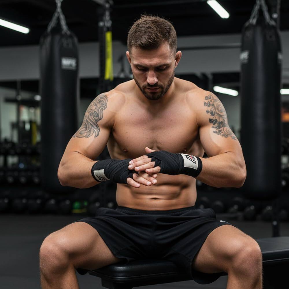 Alt View 5. Amber Sporting Goods - Amber Fight Gear Mexican Style 200" Elastic Handwrap, MMA/Boxing, Black, Pair - Black.