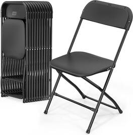 Winado - Portable Plastic Folding Chair, 12PCS Commercial Seat with Steel Frame for Indoor Outdoor Wedding Party Picnic Dining - Black
