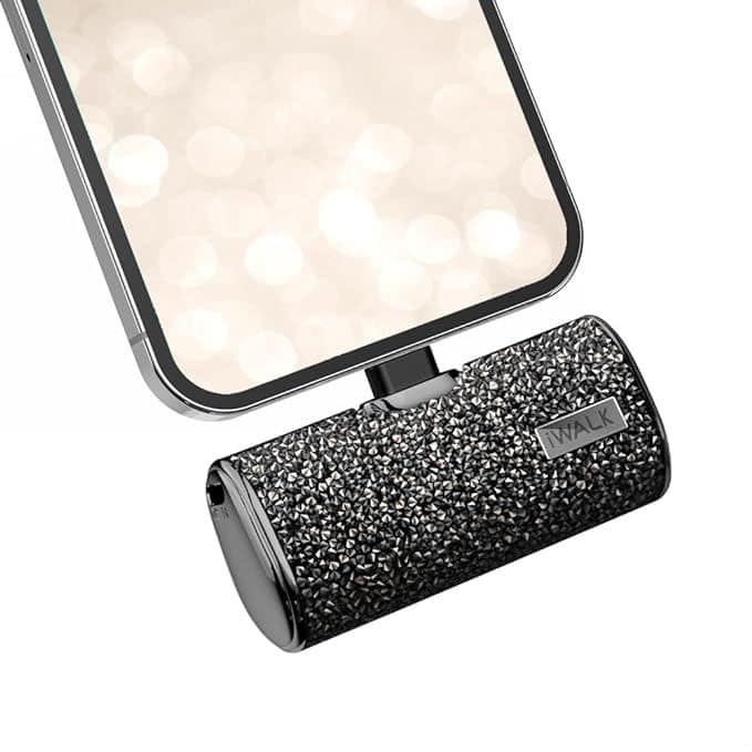 iWalk - Small Portable Sparkly Charger Power Bank 4500mAh Ultra-Compact Battery Pack - Black