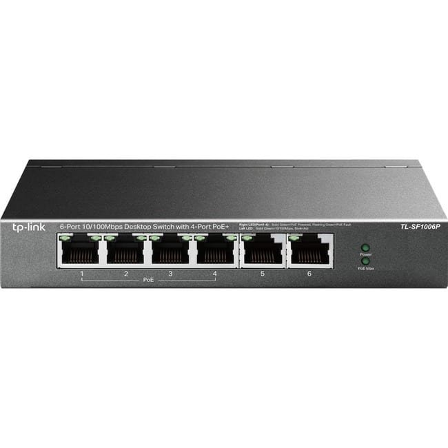 TP-Link - TL-SF1006P - 6-Port Fast Ethernet 10/100Mbps PoE Switch - Limited Lifetime Protection - 4 PoE+ Ports @67W - Plug - Unknown