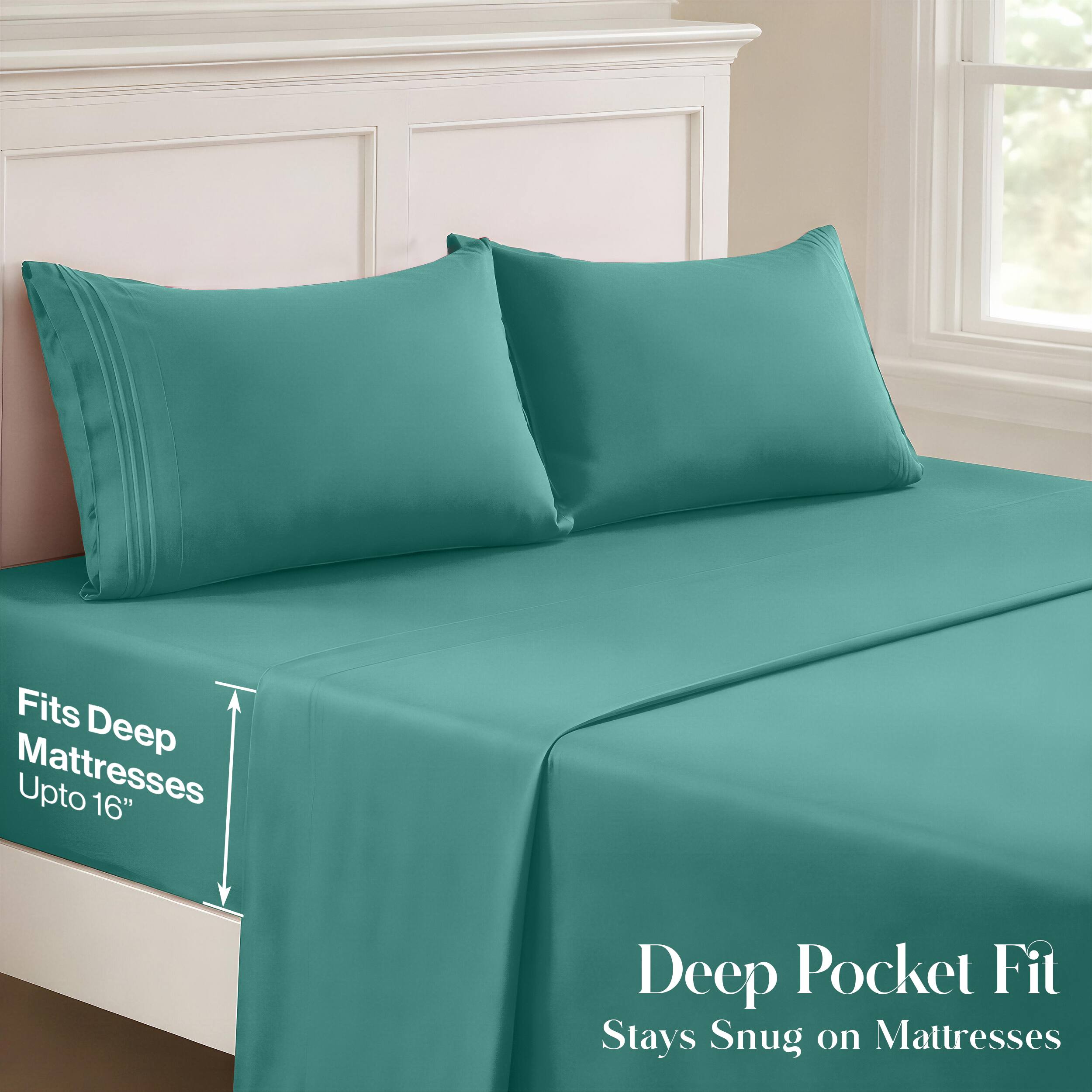 Fits Deep Mattresses Upto 16" Deep Pocket Fit Stays Snug on Mattresses