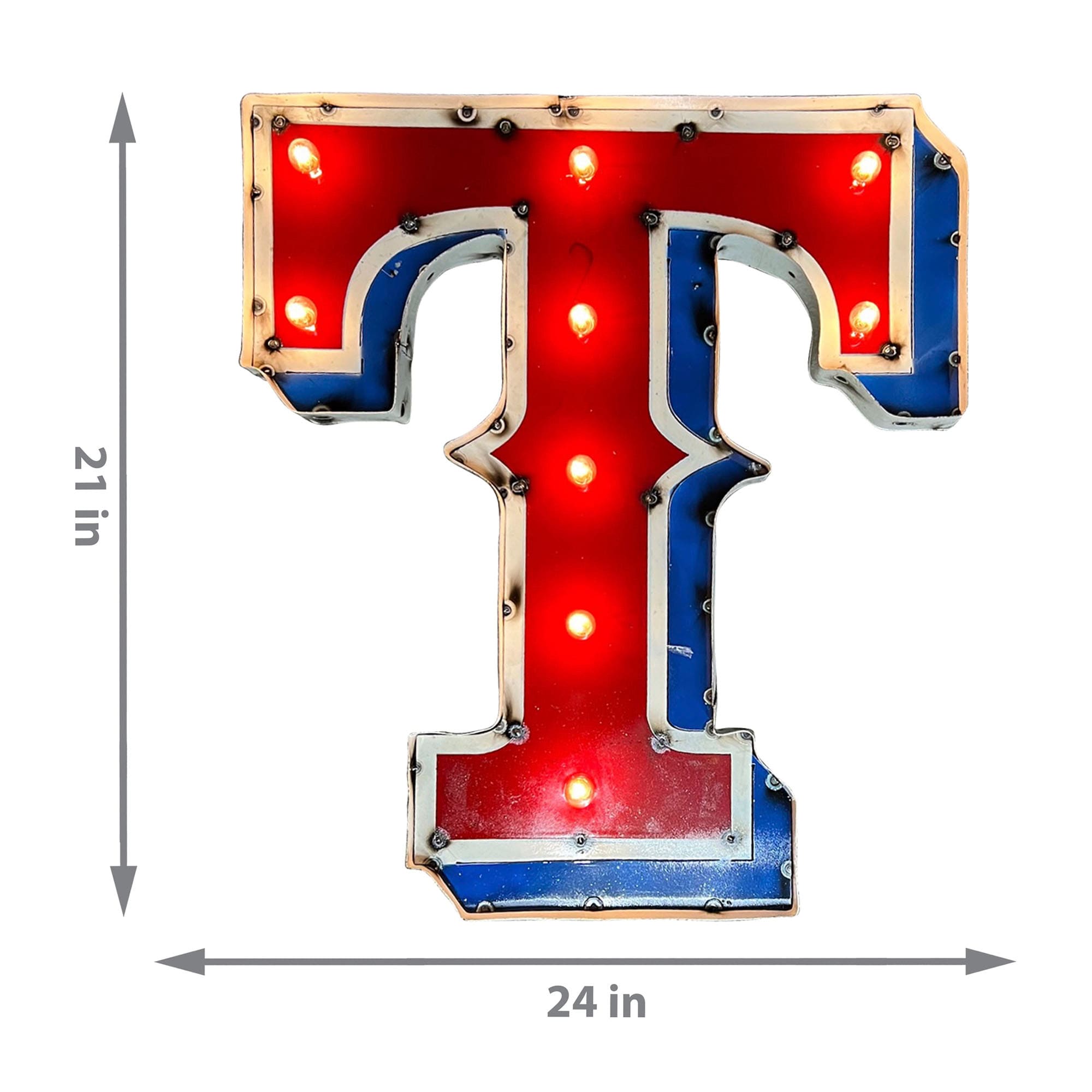 Alt View 2. Imperial - Texas Rangers Recycled Metal Lighted Logo Sign - Multicolor.