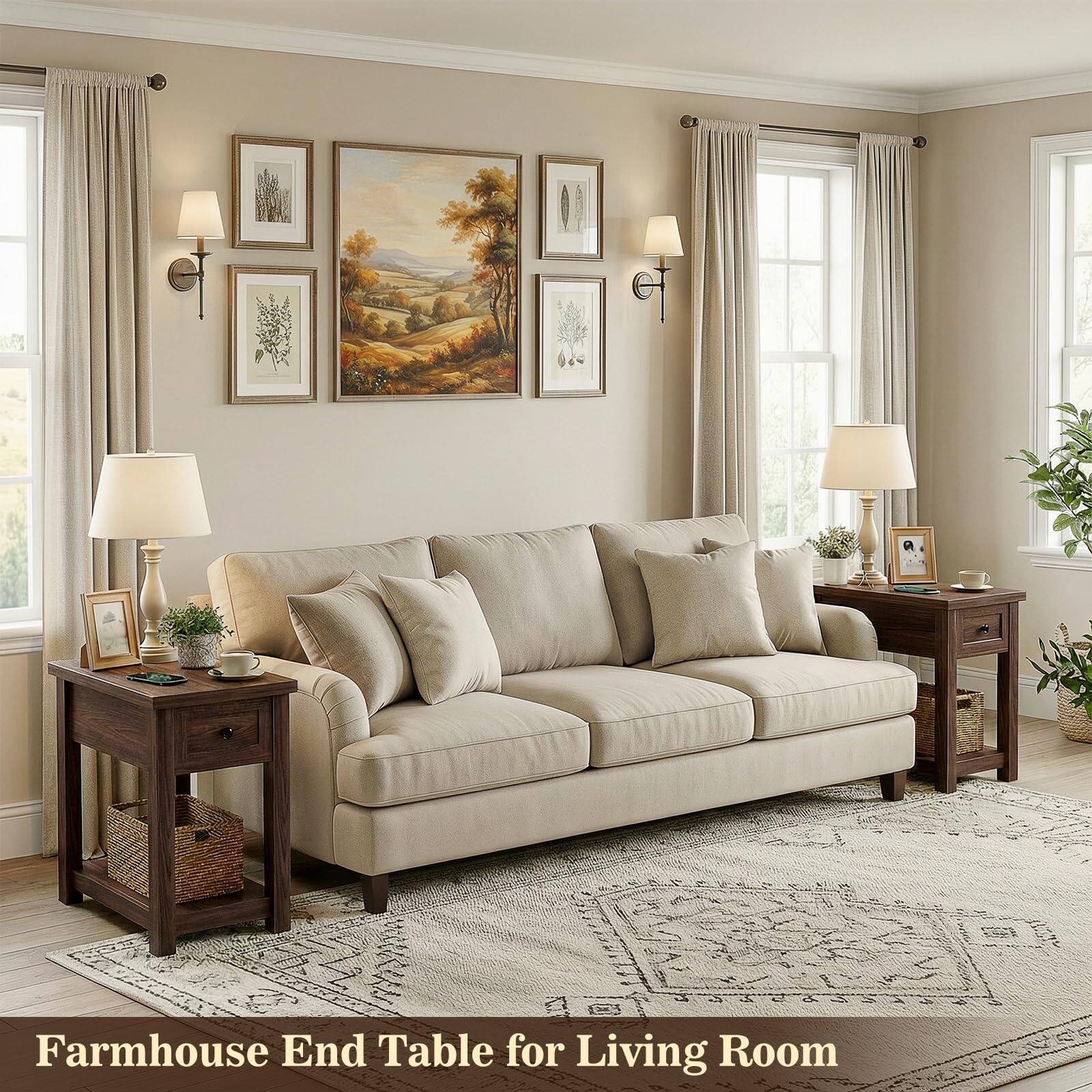 Farmhouse End Table for Living Room
