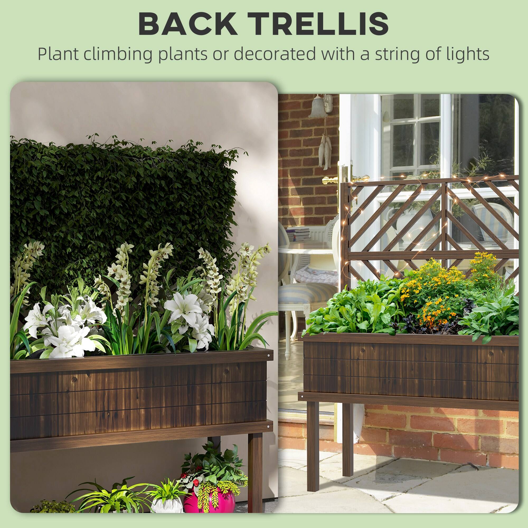 **BACK TRELLIS**

Plant climbing plants or decorated with a string of lights