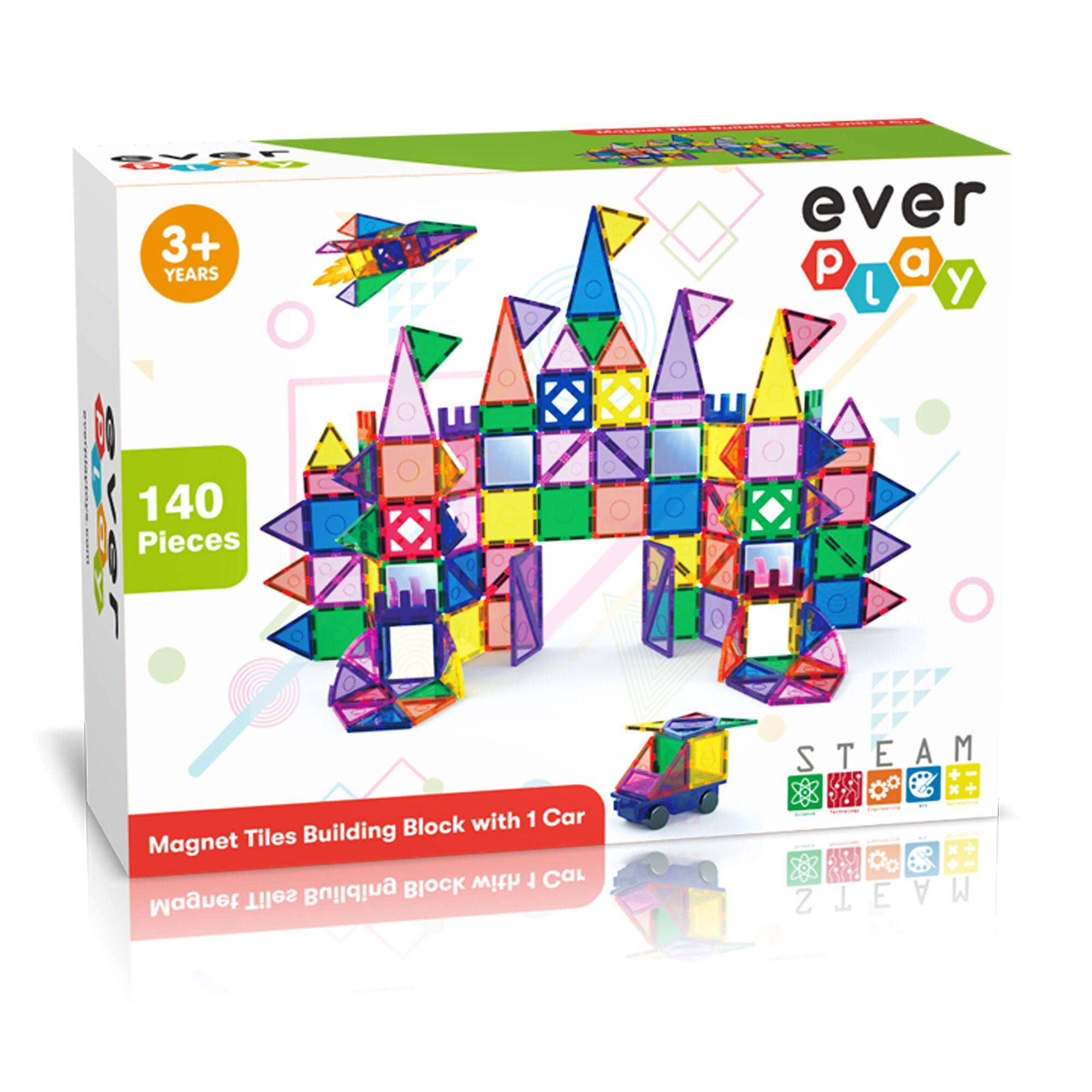 ever play  
3+ YEARS  
140 Pieces  
Magnet Tiles Building Block with 1 Car  
STEAM
