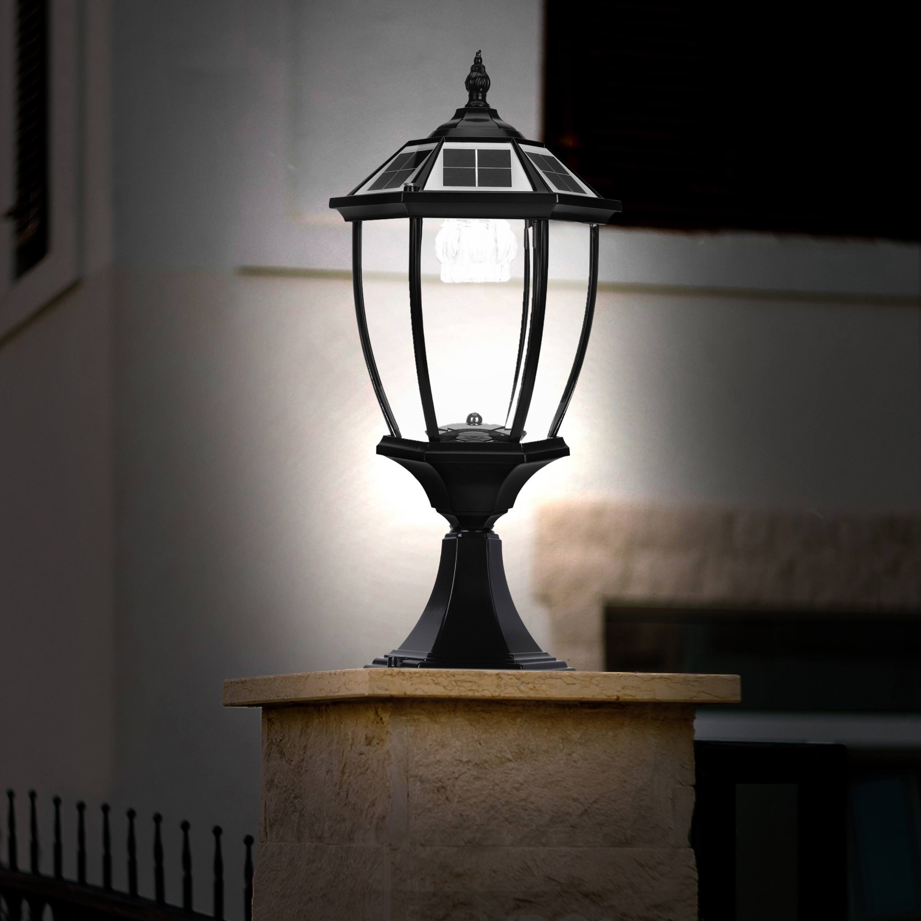 Alt View 5. Techko Maid - Metal and Glass Solar Outdoor Weather Resistant Pillar Post Light with Integrated LED Bulb and Wireless Remote - Black.