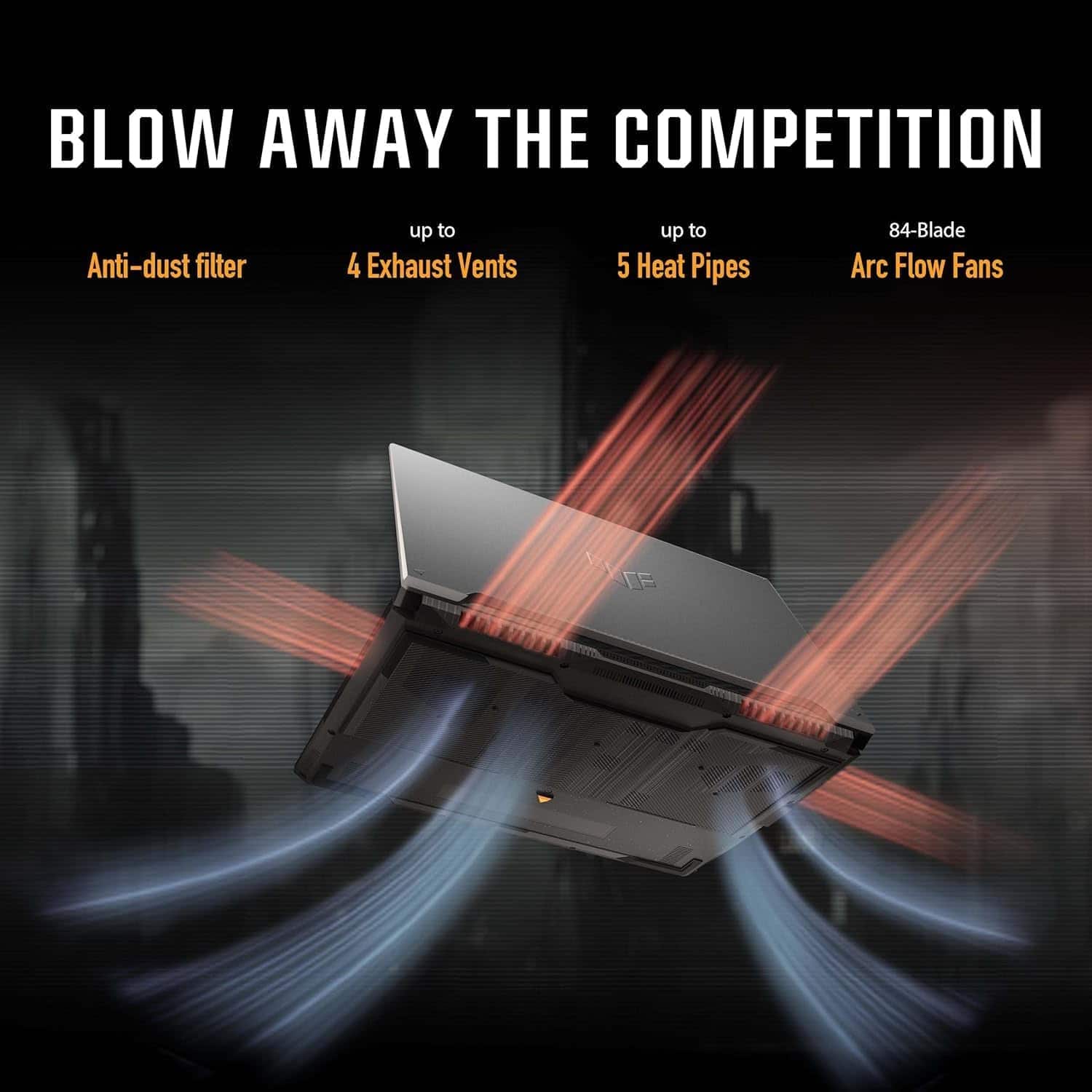 BLOW AWAY THE COMPETITION
- Anti-dust filter
- up to 4 Exhaust Vents
- up to 5 Heat Pipes
- 84-Blade Arc Flow Fans