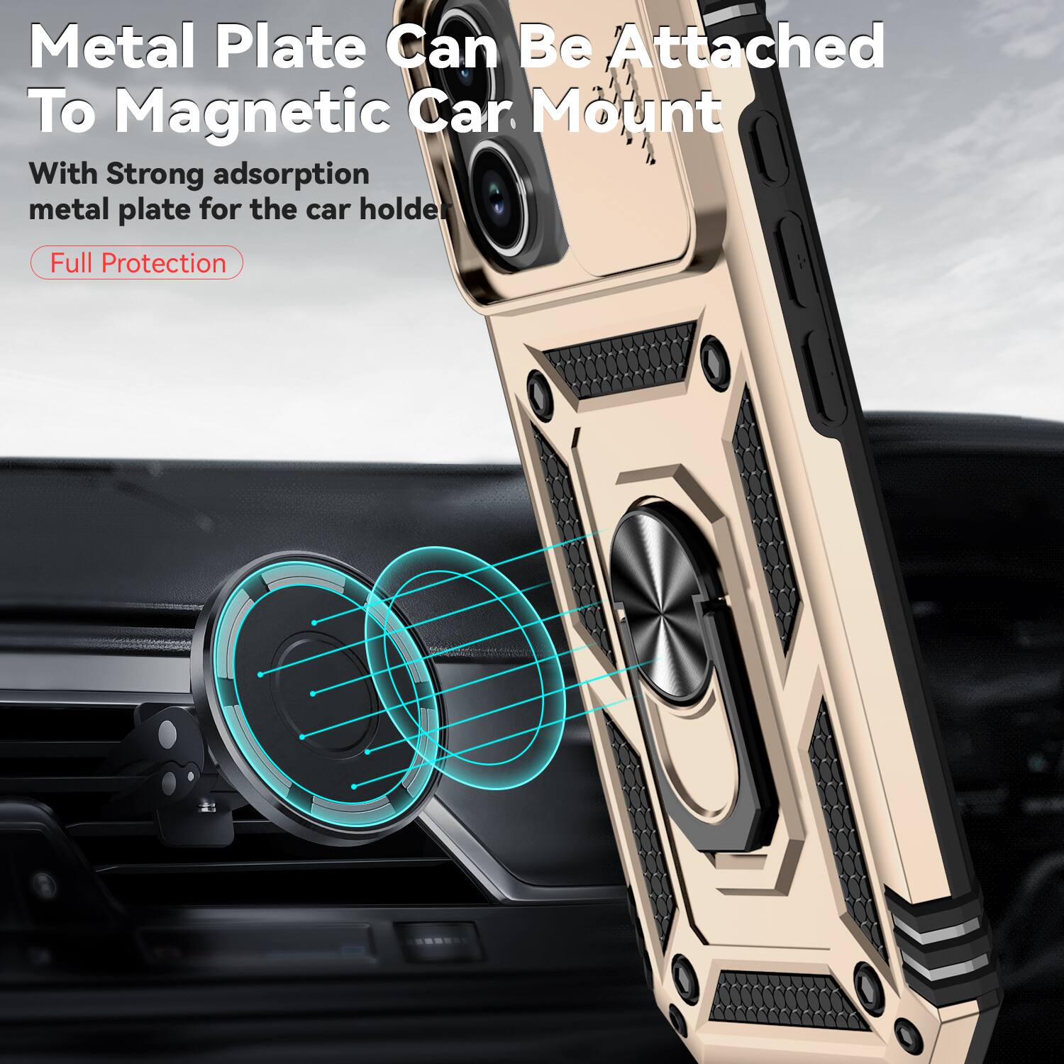 Metal Plate Can Be Attached To Magnetic Car Mount

With Strong adsorption metal plate for the car holder

Full Protection